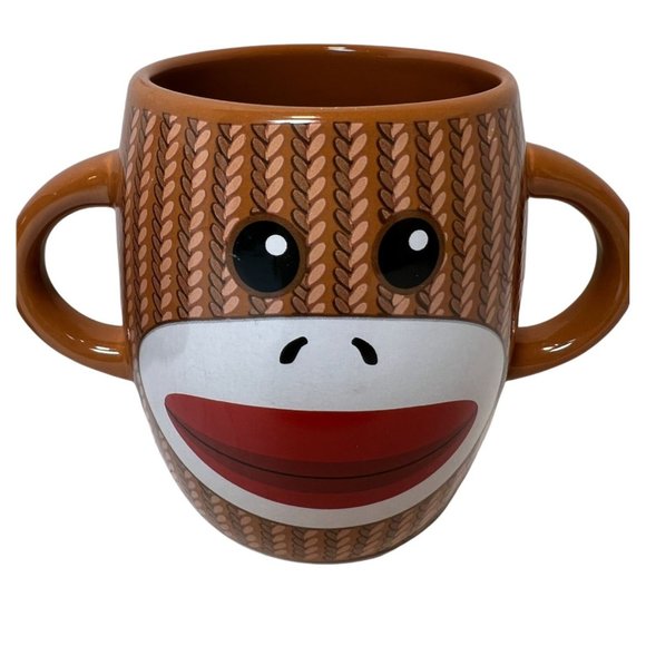 Monkey Hot Cocoa Mugs Set of 2 Kids Fun Ceramic Pottery 2 Handles - Picture 3 of 7